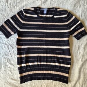 Vintage Saks Black Tan Striped Cashmere Sweater Shirt